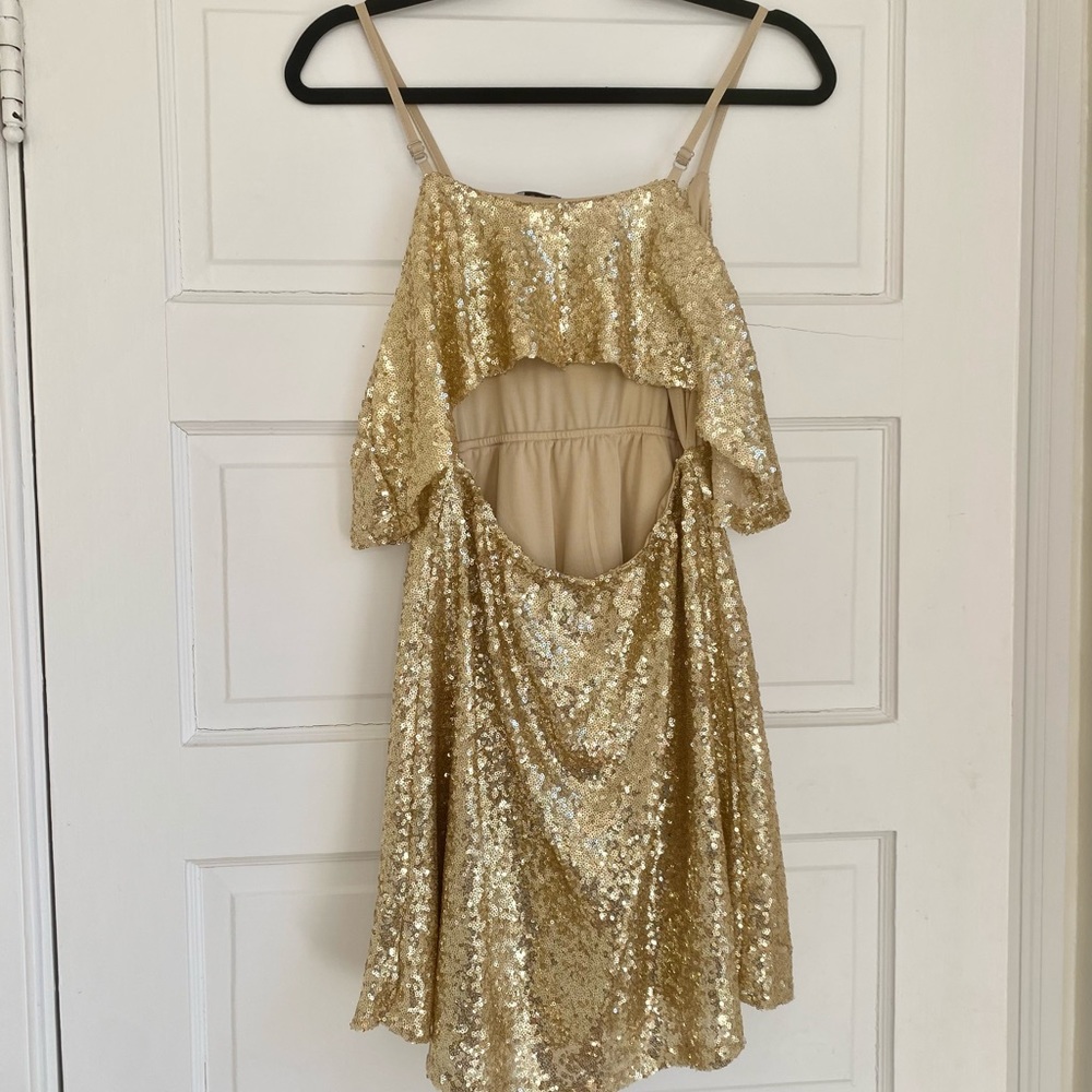 Tobi Tierra Gold Sequin Skater Dress View 4